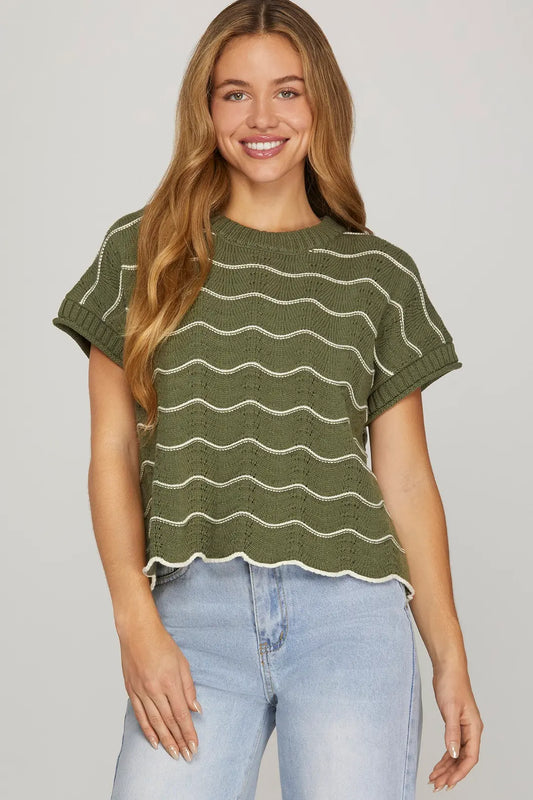 Olive Scallop Sweater