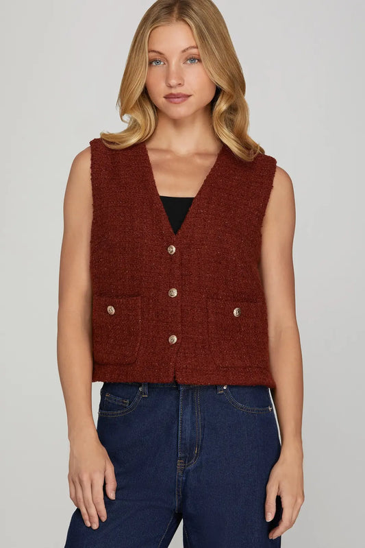 Wine Woven Textured Top