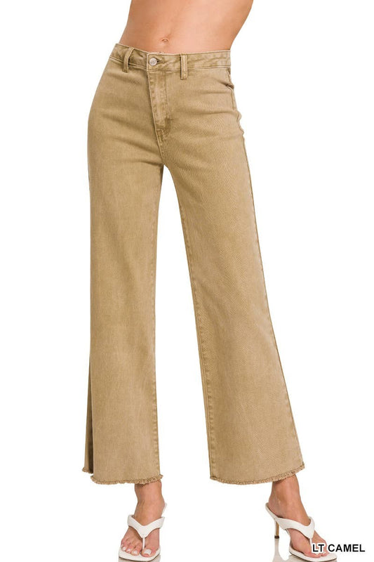 Zenana Light Camel Acid Wash Pants