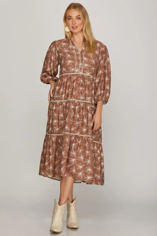 Mocha Floral Printed Dress