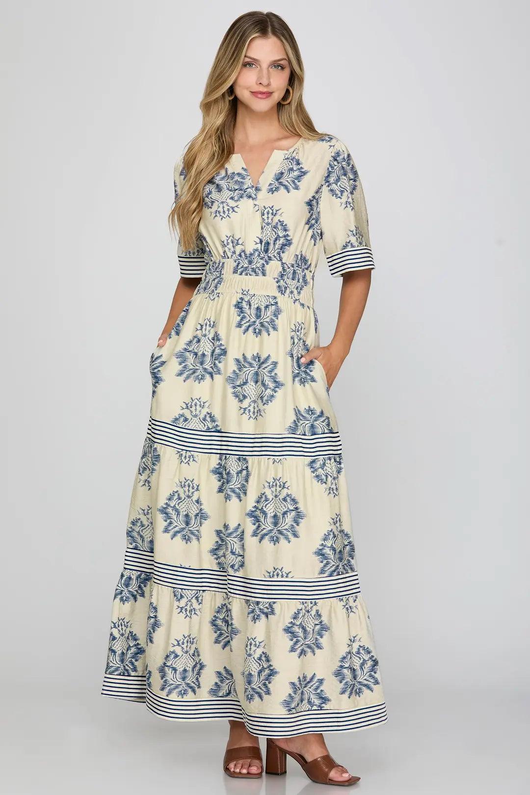 Blue and White Maxi Dress