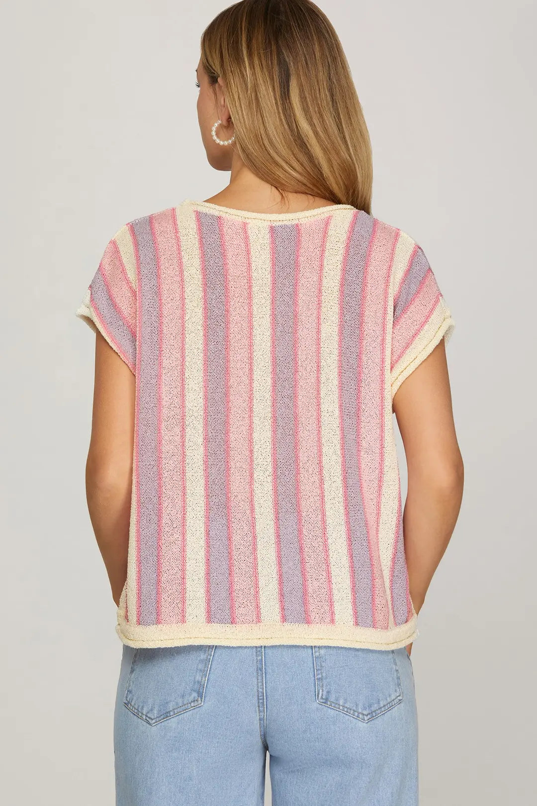 Purple and Pink Sleeveless Knit Sweater