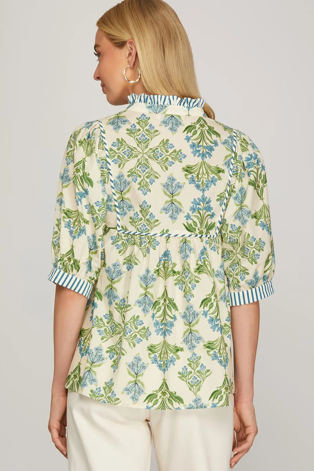 Blue Short Sleeve Printed Top