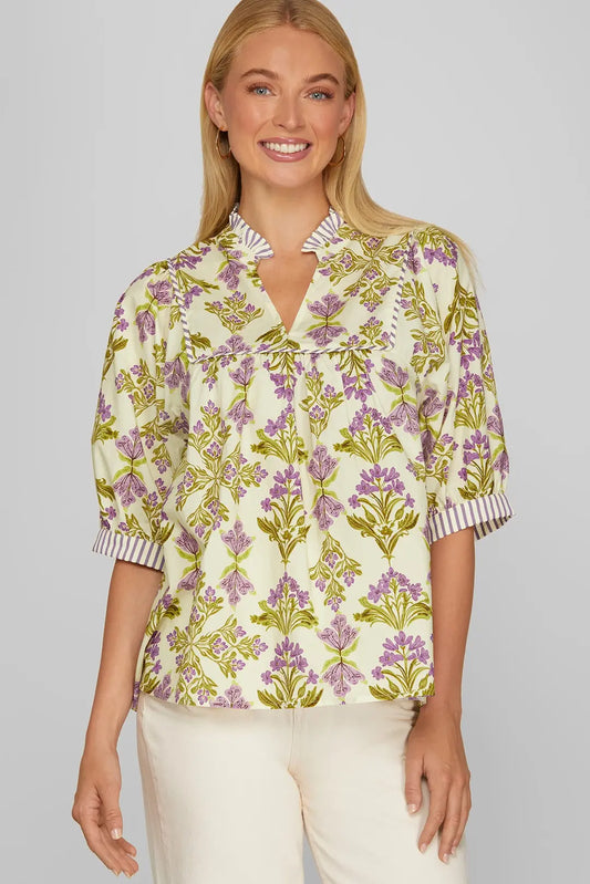 Violet Short Sleeve Printed Top