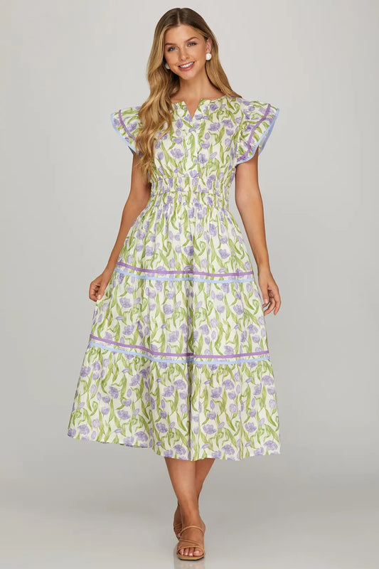 Lilac Floral Midi Dress