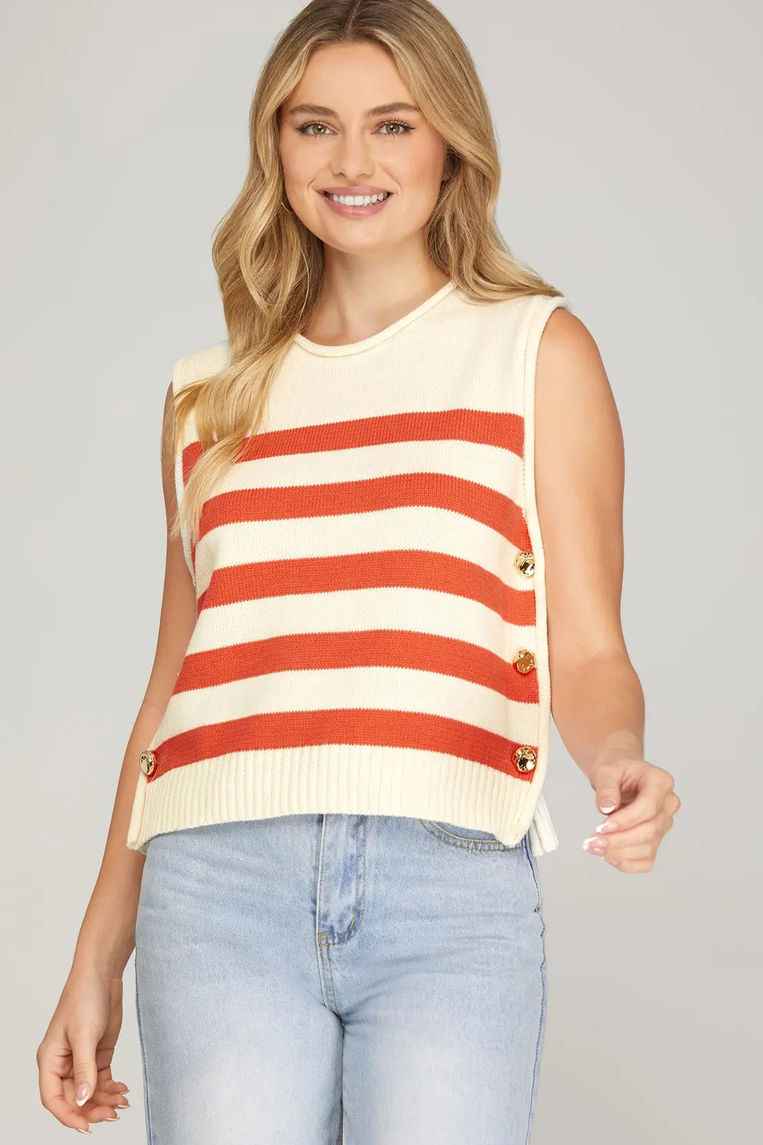 Orange Sleeveless Sweater Top