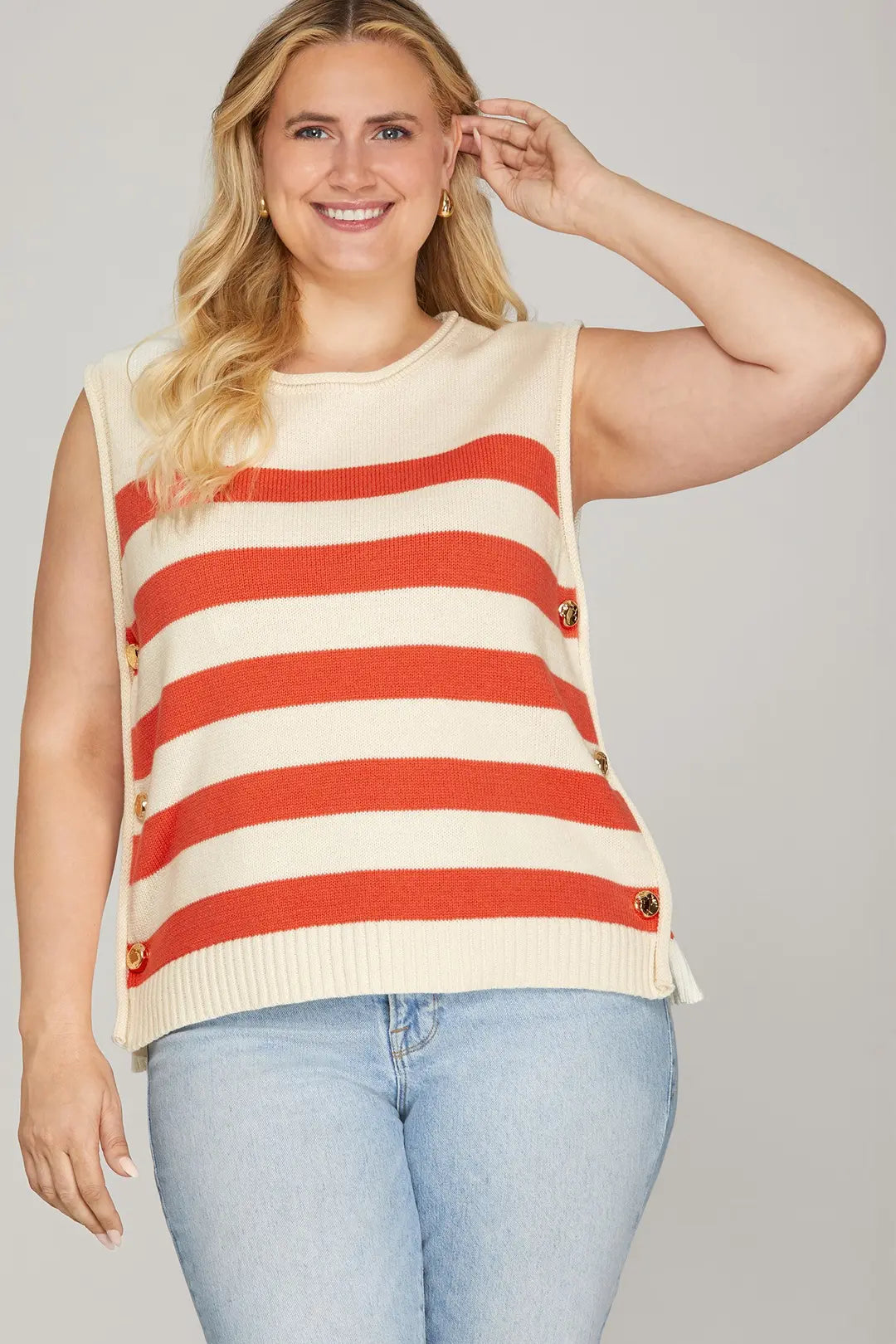 Plus Orange Sleeveless Sweater Top