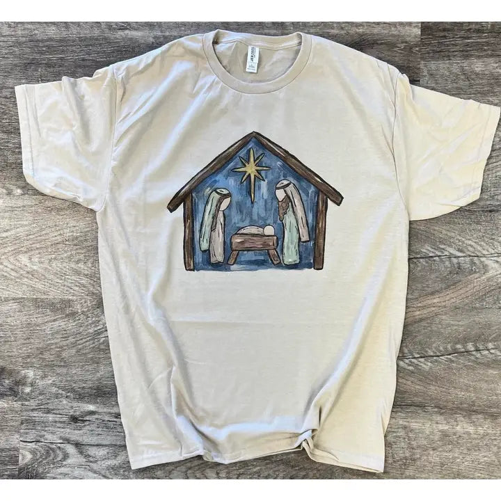 Watercolor Manger Scene Tee