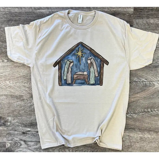 Watercolor Manger Scene Tee