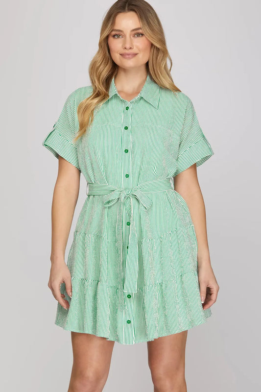 Green Striped Button Down Dress