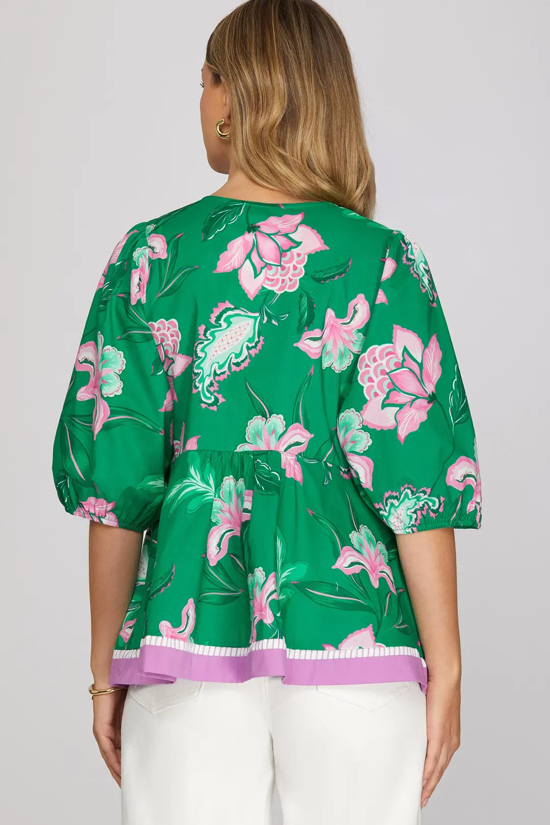 Green Half Sleeve Woven Blouse