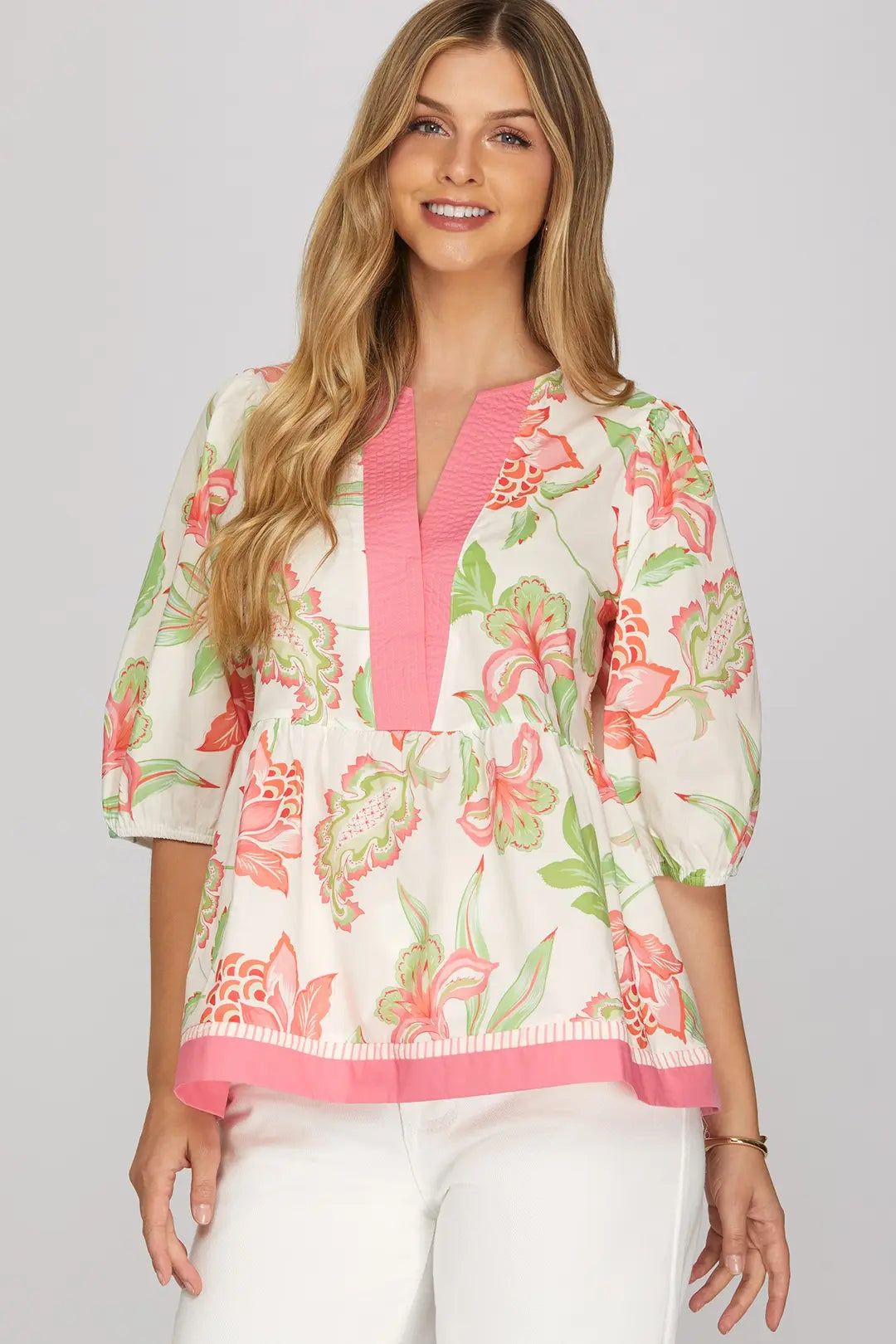 Peach Half Sleeve Woven Blouse
