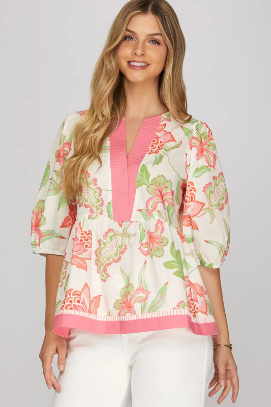 Peach Half Sleeve Woven Blouse