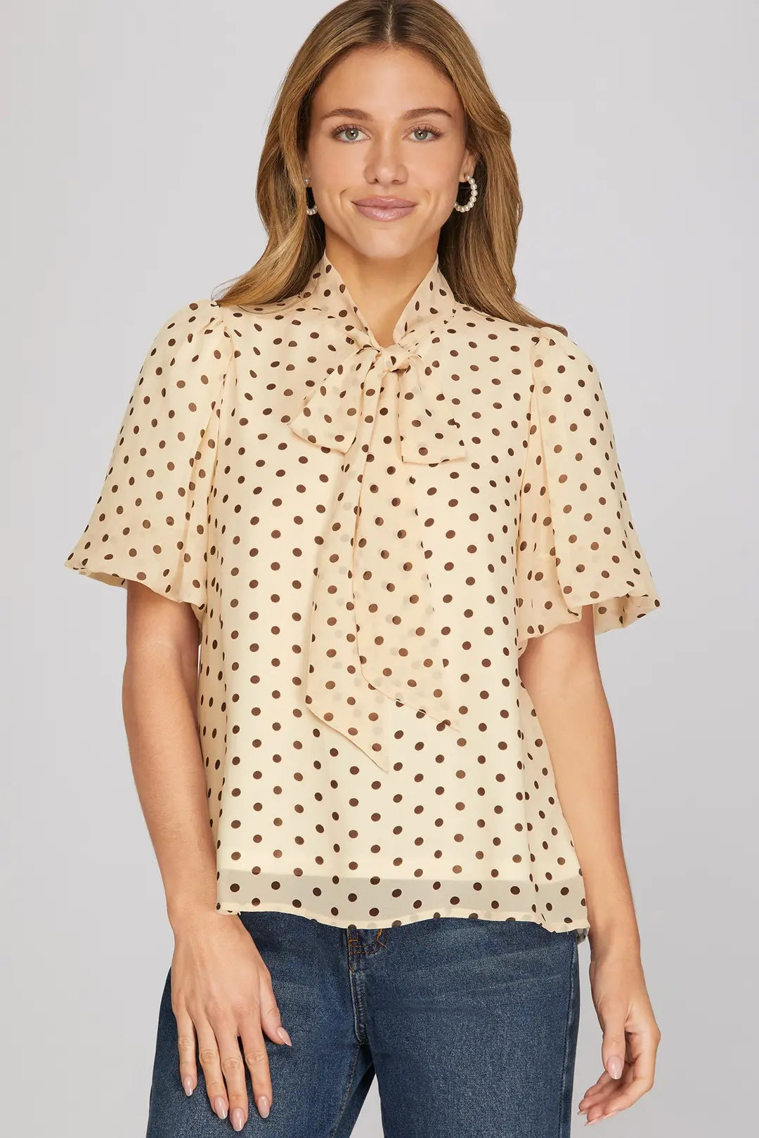 Cream and Brown Polka Dot Top