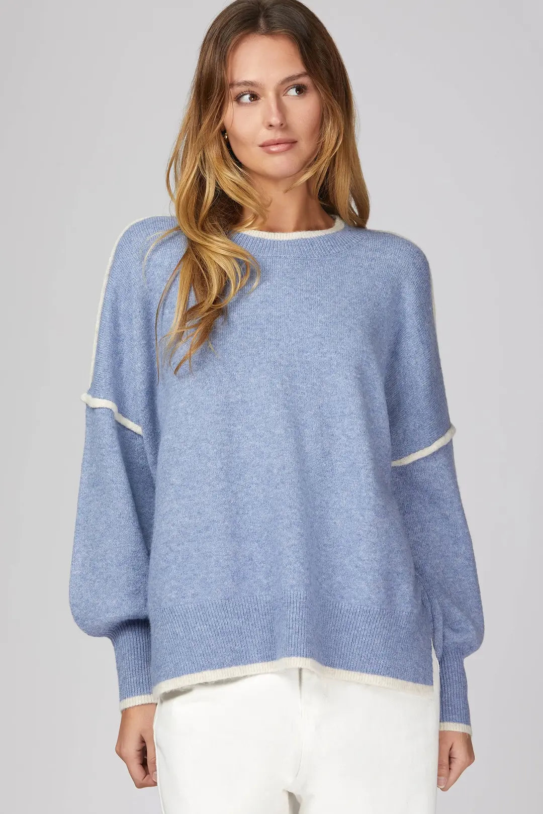 Dusty Blue and Cream Sweater Top