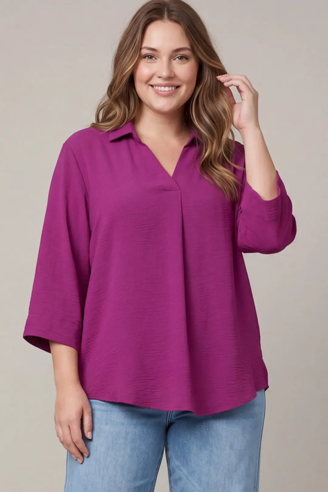 Plus Magenta Woven Top