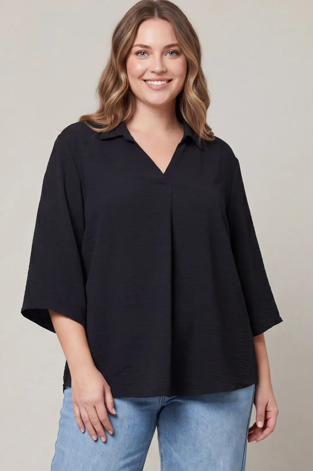 Plus Black Woven Top