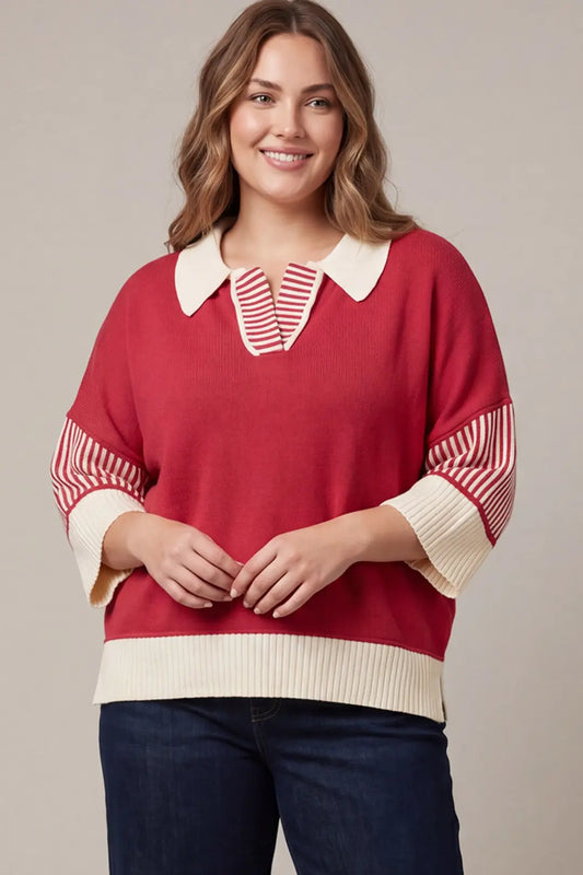 Plus Red Half Sleeve Sweater Top