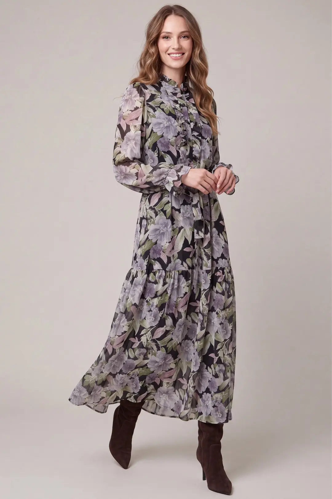 Black Long Sleeve Button Down Maxi Dress