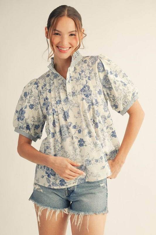 Pinktuck Detail Button Up Floral Top