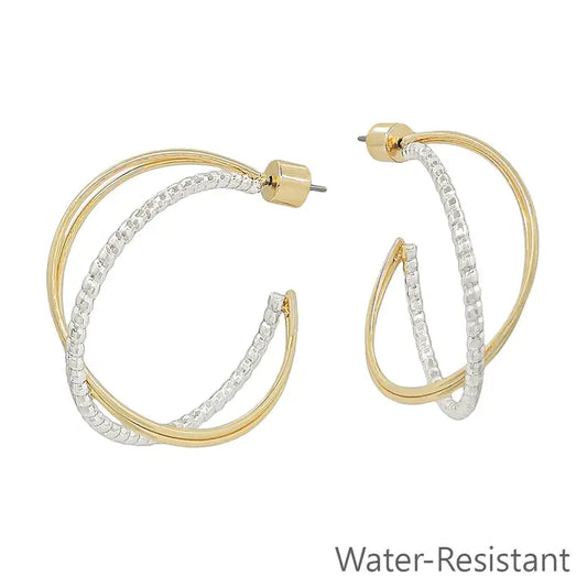 Gold and silver Textured Twisted Hoops