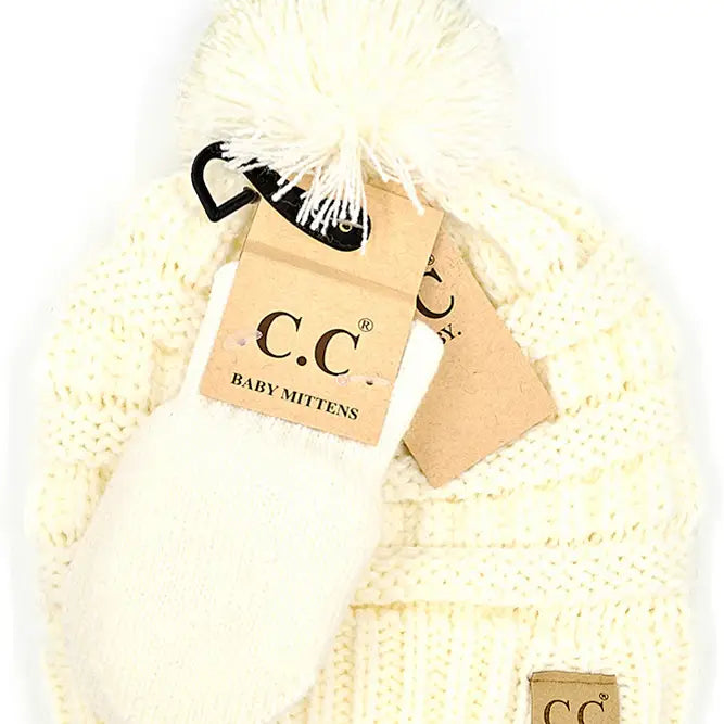 C.C. Baby Solid Ribbed Pom Beanie