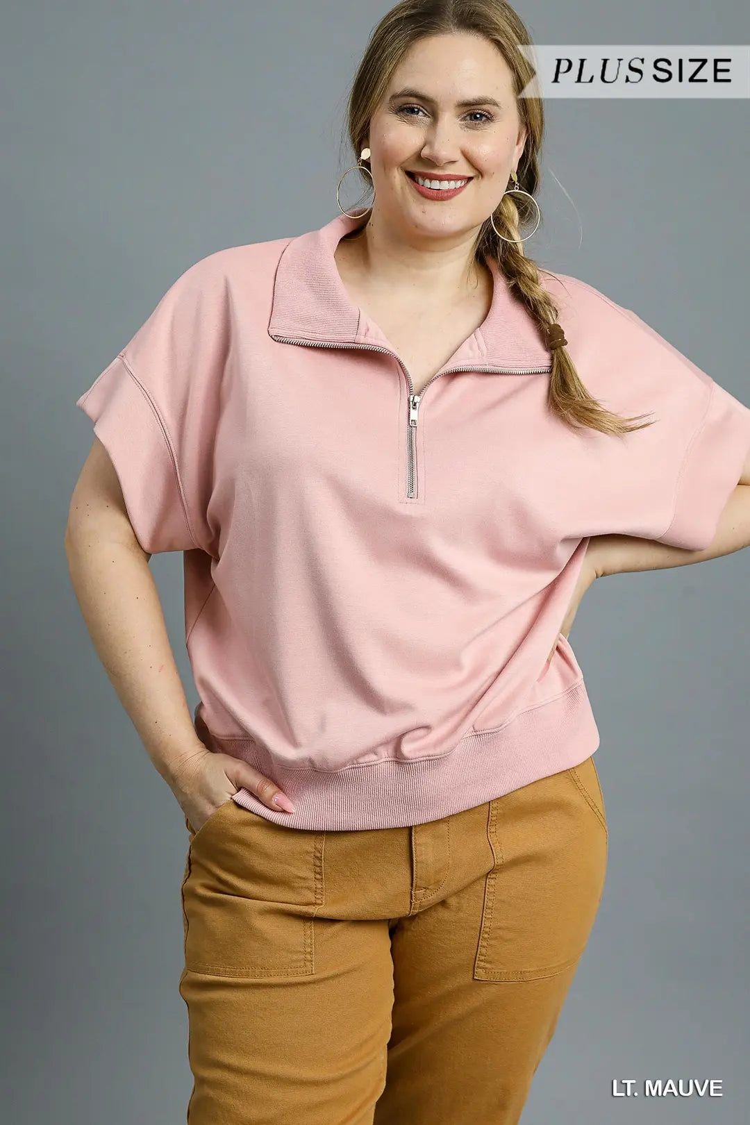 Plus Light Mauve Half Zip Sweatshirt