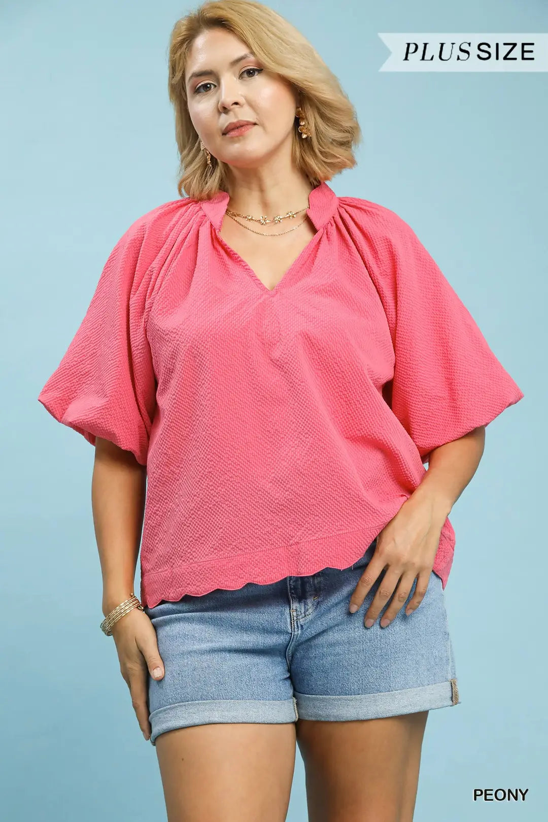Plus Peony Scallop Hem Blouse
