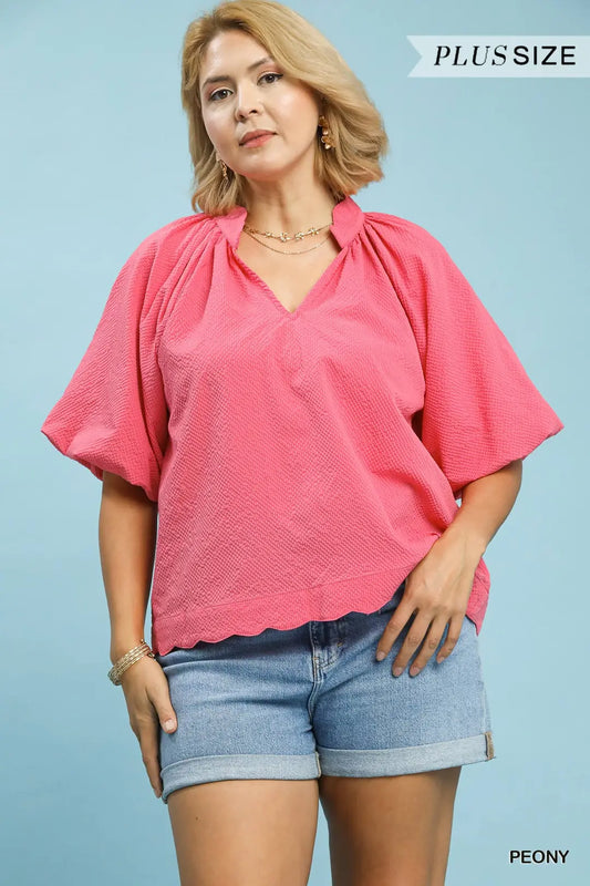 Plus Peony Scallop Hem Blouse