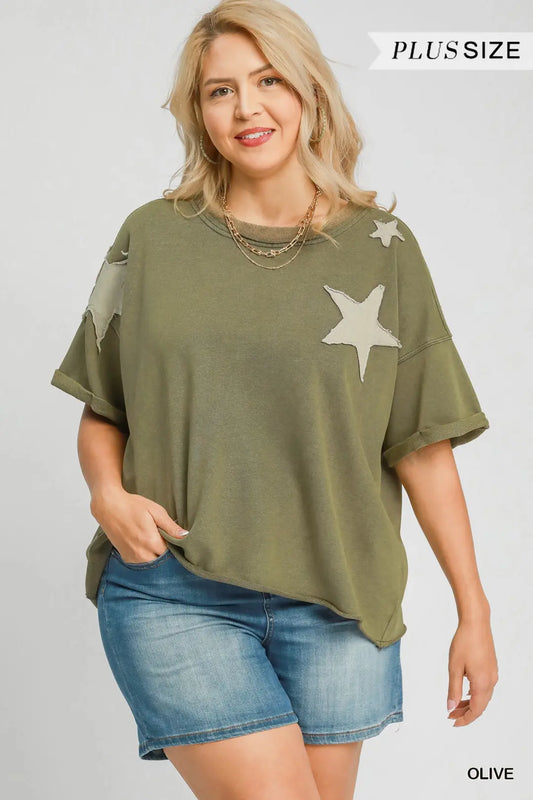 Olive Star Patched Top