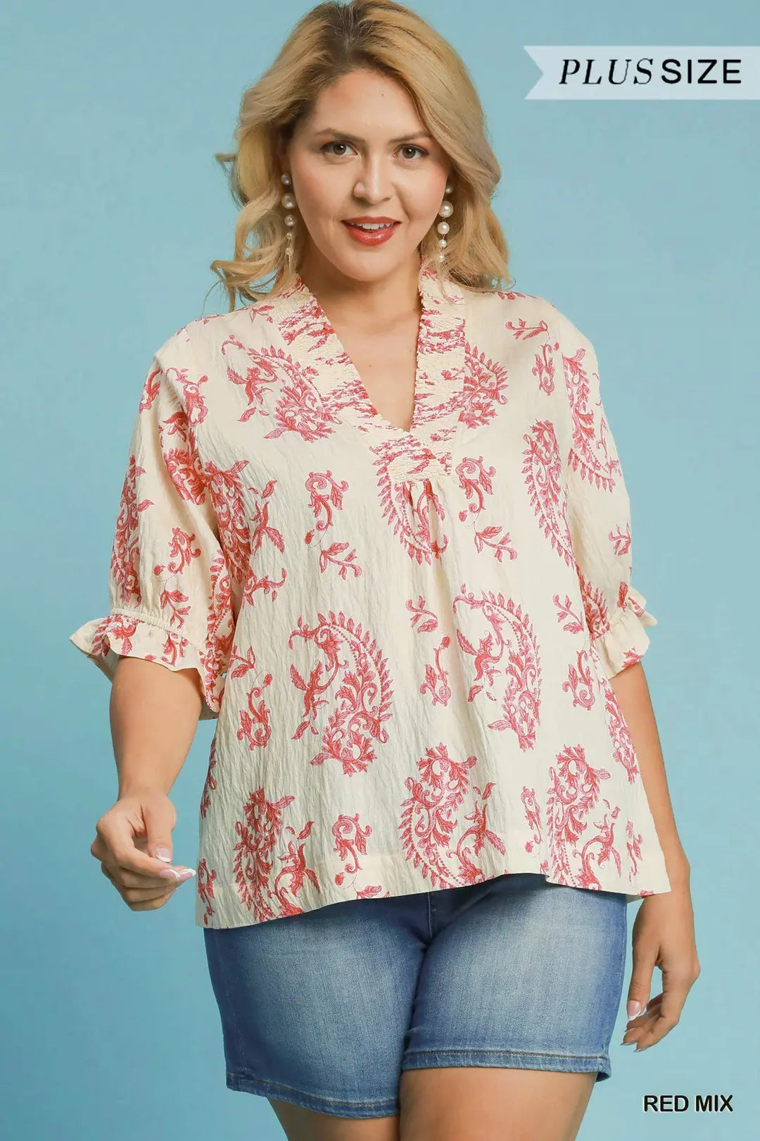 Plus Red Mix Paisley Printed Top