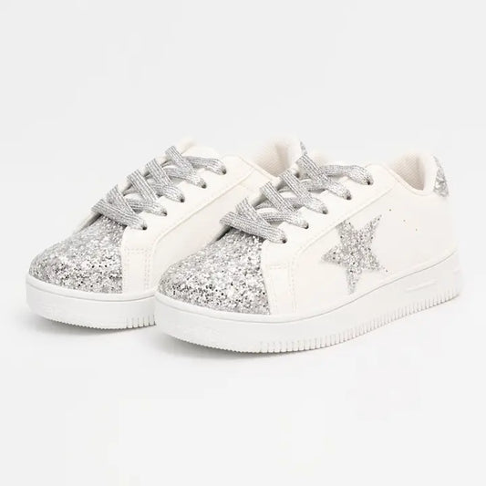 Girls' Sparkle Star Sneaker - Silver Glitter