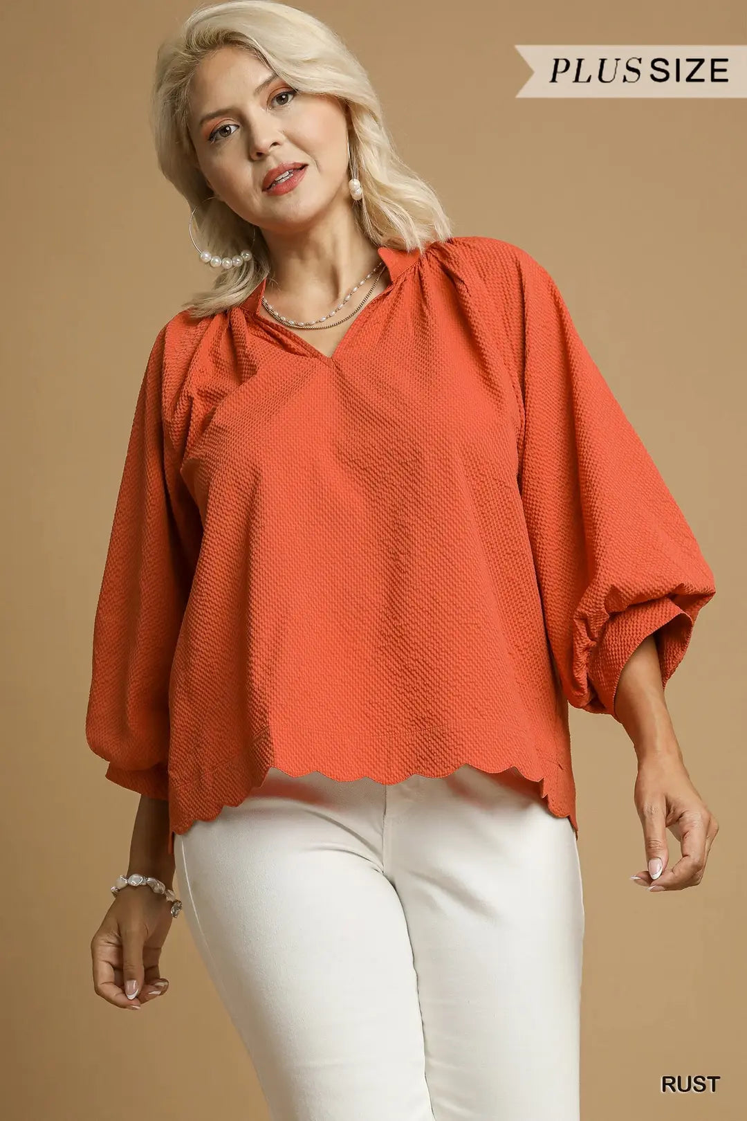 Rust Scallop Hem Blouse