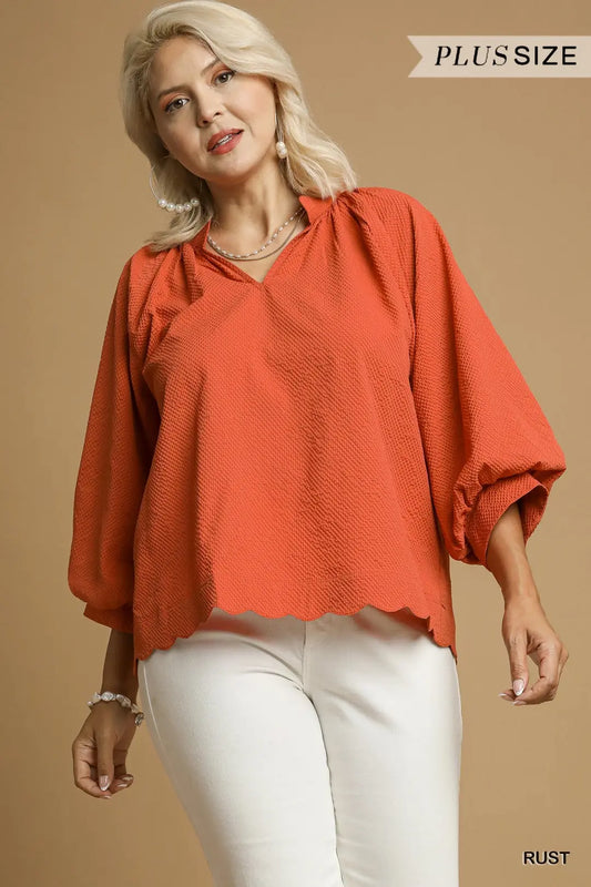 Rust Scallop Hem Blouse