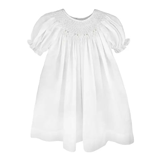 White  Smocked Day Gown with Raglan Embroidery