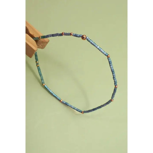 Smoky Blue Boho Ball Beaded Bracelet