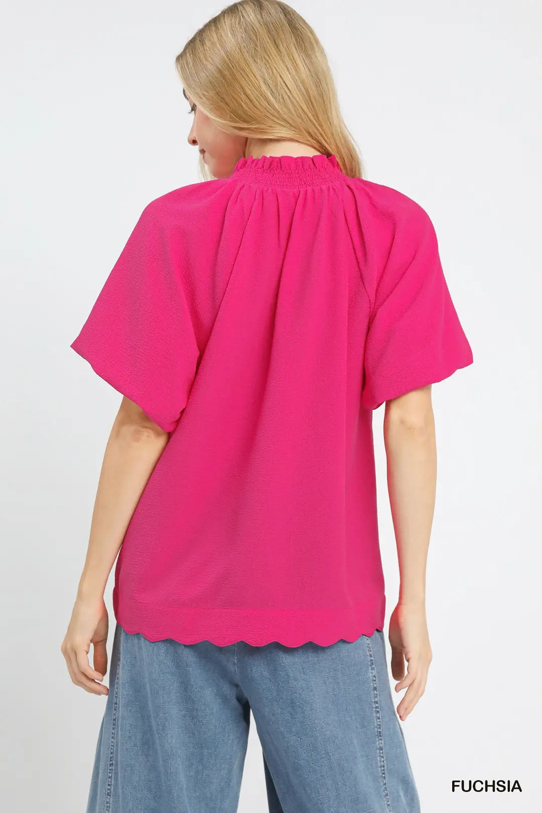 Plus Fushia Scallop Hem Blouse
