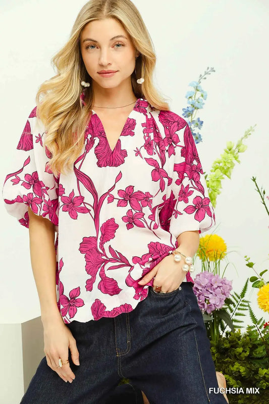 Fushia and White Floral Blouse