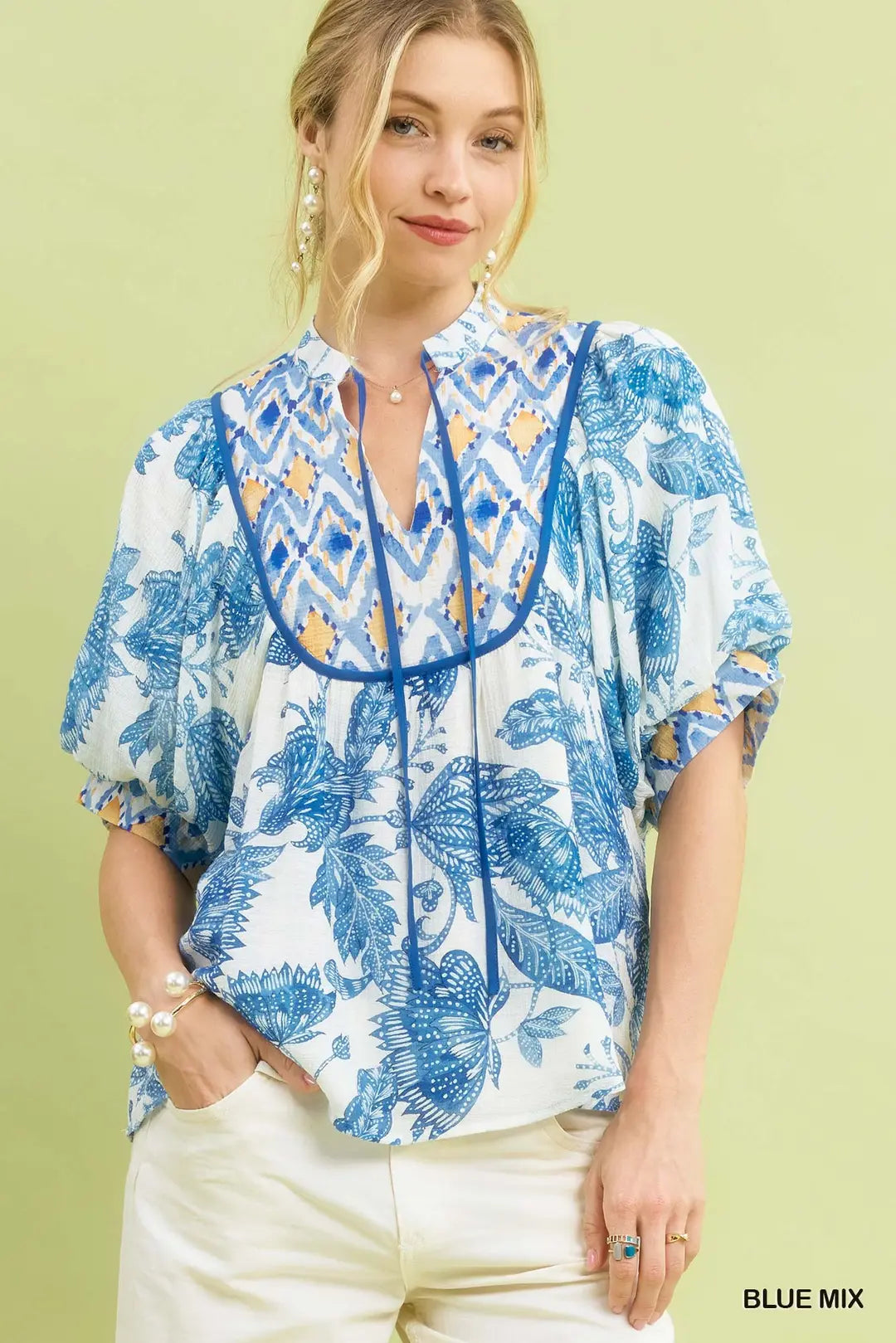 Blue Mix Abstract Mixed Print Top