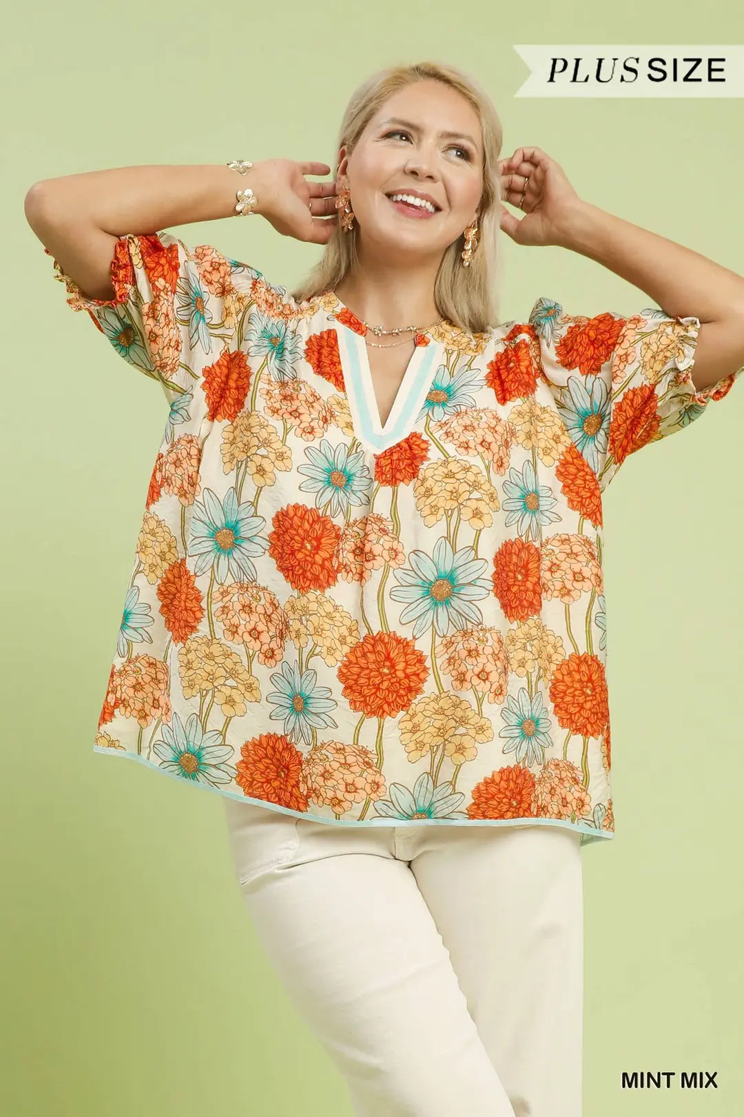 Plus Mint Mix Floral Print Blouse