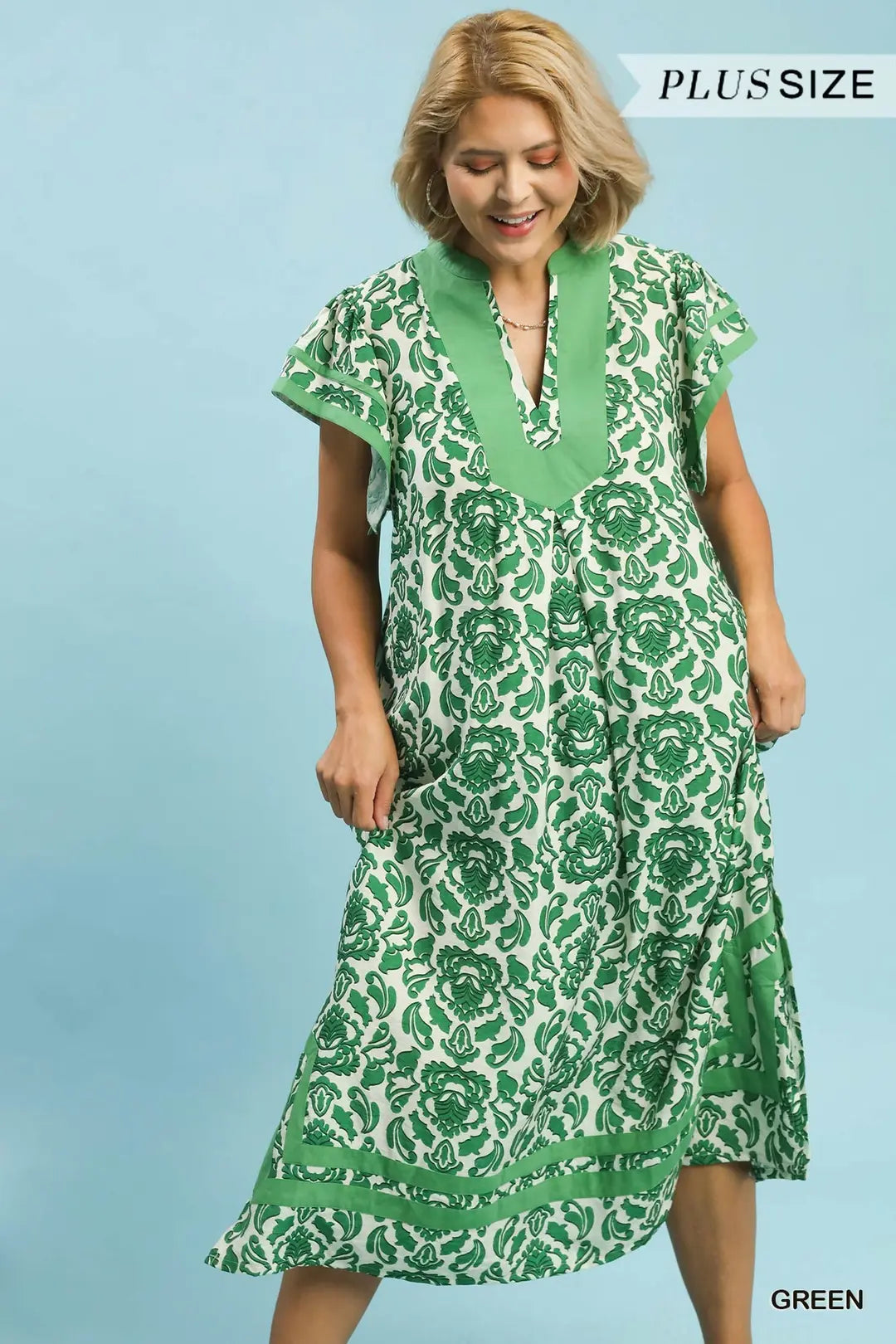 Plus Green Abstract Two Tone Midi Dress