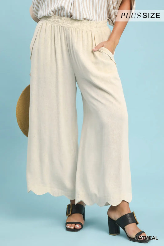 Plus Oatmeal Scallop Hem Pants