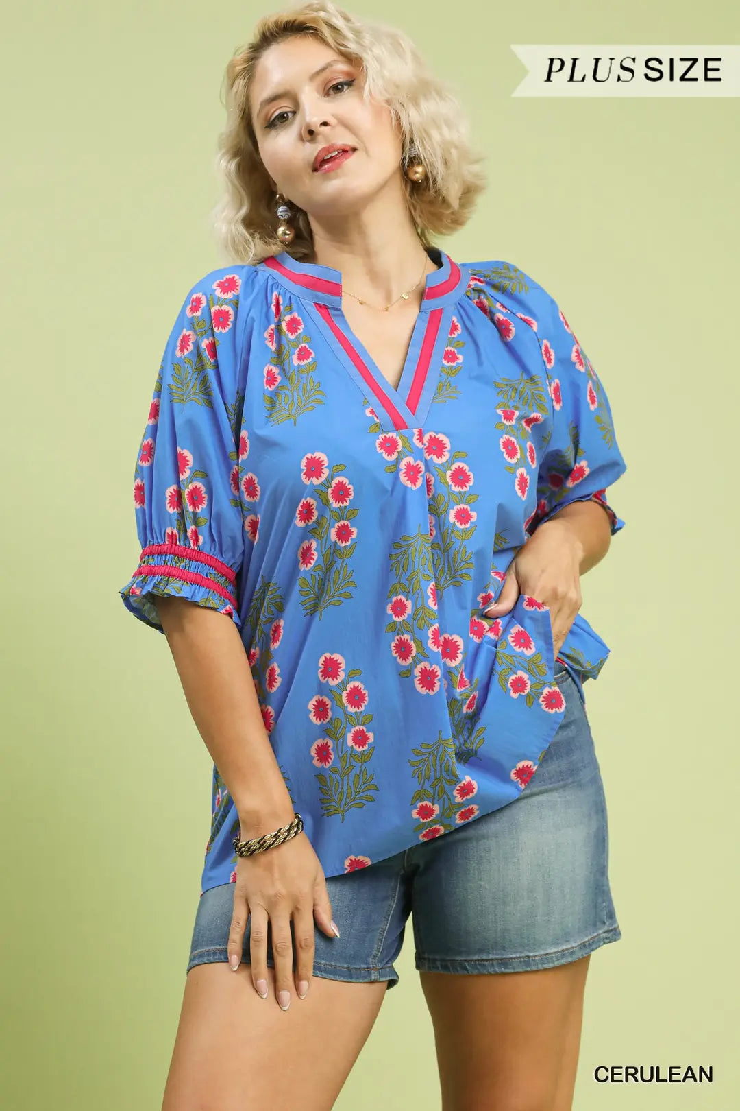 Plus Cerulean Floral Blouse