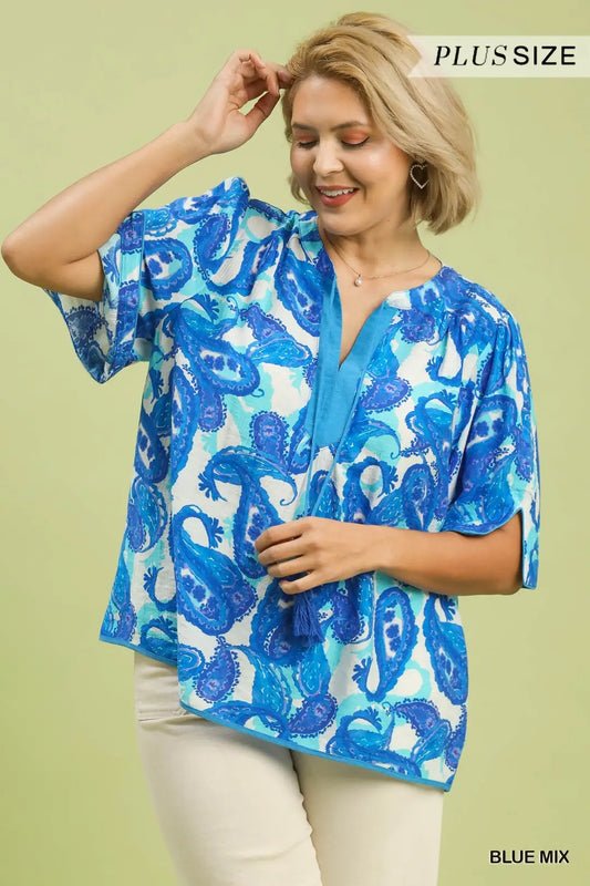Plus Paisley Print Tassel Tie Top