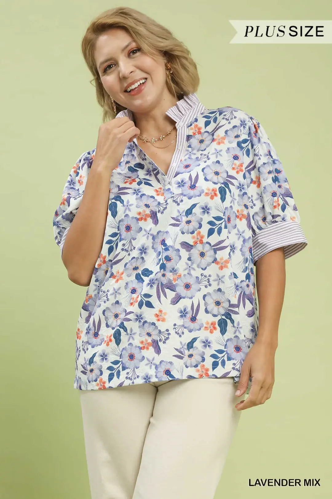 Lavender Mix Floral Print Ruffle Top