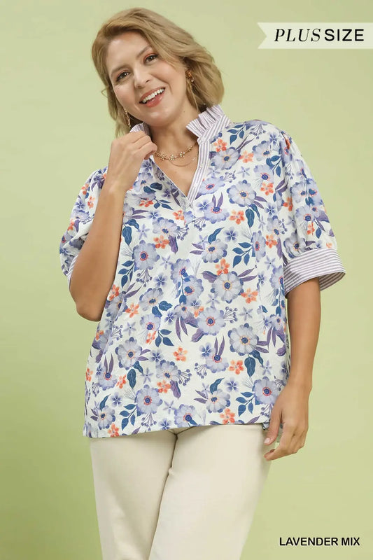 Lavender Mix Floral Print Ruffle Top