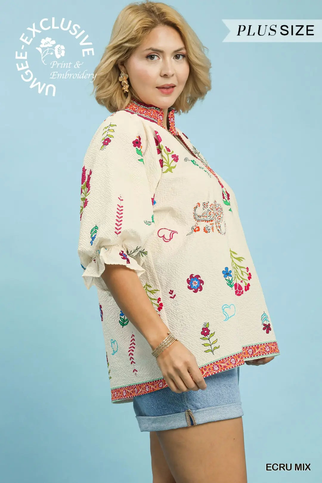 Plus Ecru Mix Floral Print Top