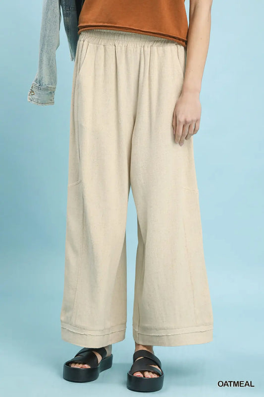 Oatmeal Linen Elastic Waist Pants