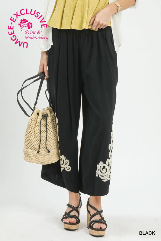 Black Umgee Linen Boho Pants