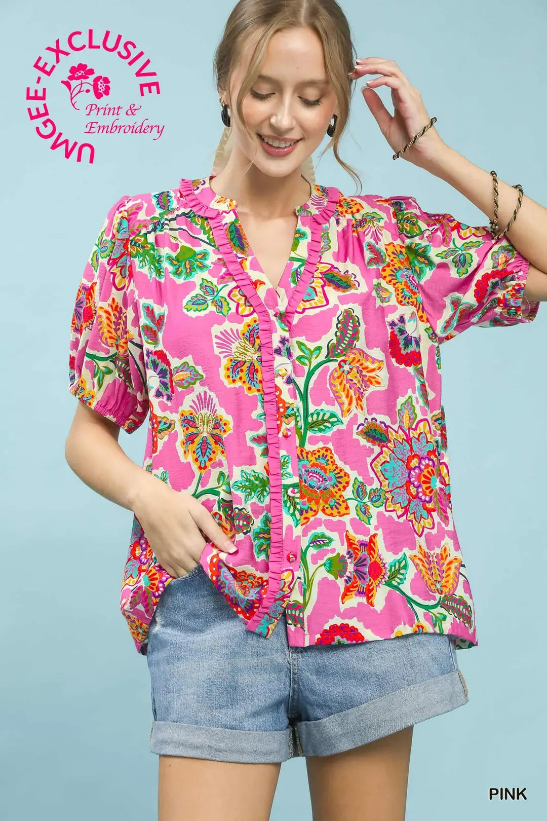 Pink Floral Print Blouse